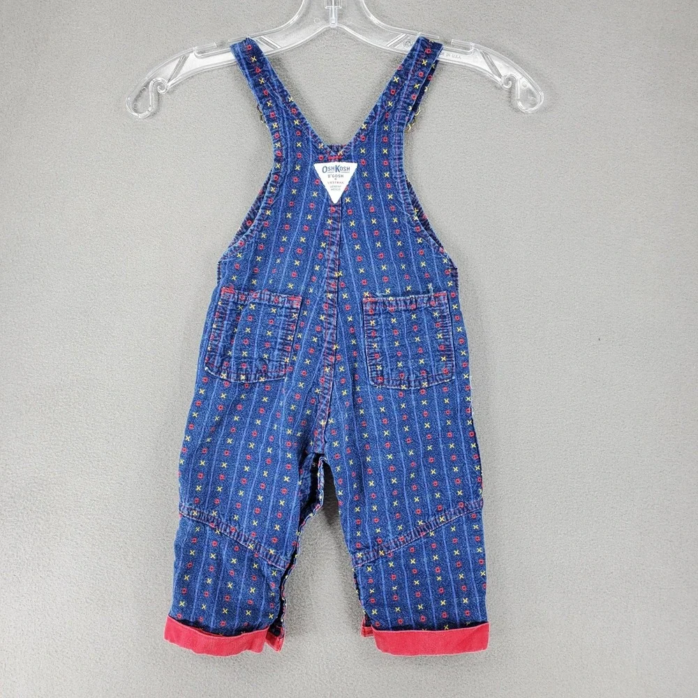 OshKosh B'Gosh Overalls Kids 18M Blue Vintage USA Made X O Geometric Print Denim